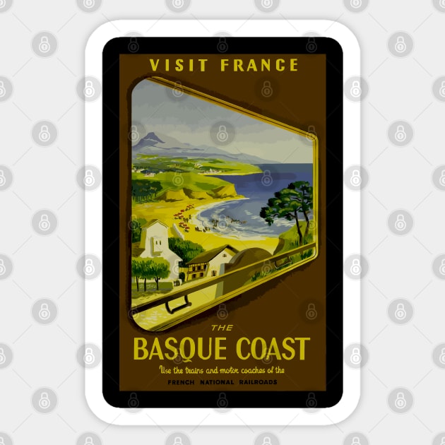 Basque Coast France - French National Railroads - Vintage Travel Sticker by Culturio